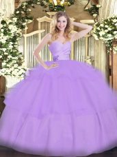 Cheap Lavender Sweetheart Neckline Beading and Ruffled Layers Quinceanera Gowns Sleeveless Lace Up
