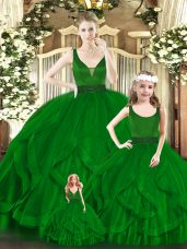 Low Price Ball Gowns Quinceanera Dresses Green V-neck Organza Sleeveless Floor Length Zipper