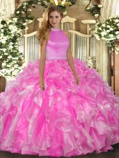 Sleeveless Backless Floor Length Beading and Ruffles Quinceanera Dresses