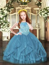 Beading and Ruffles Pageant Dress Toddler Teal Zipper Sleeveless Floor Length