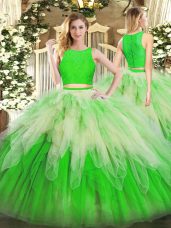 Organza Sleeveless Floor Length Sweet 16 Dress and Lace and Ruffles