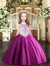 Floor Length Fuchsia Party Dresses Scoop Sleeveless Zipper