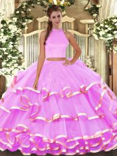 Noble Organza Sleeveless Floor Length Quinceanera Dresses and Beading and Ruffled Layers