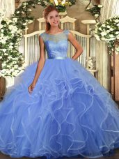 Edgy Floor Length Lavender Quince Ball Gowns Organza Sleeveless Ruffles