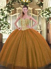 Customized Floor Length Brown Vestidos de Quinceanera Sweetheart Sleeveless Lace Up