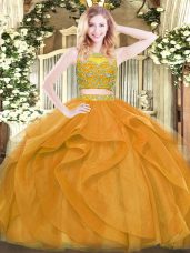 Sleeveless Zipper Floor Length Beading and Ruffles Sweet 16 Dress