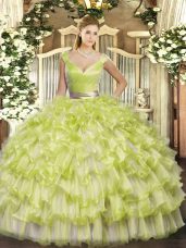 Noble Yellow Green Zipper 15th Birthday Dress Ruffled Layers Sleeveless Floor Length