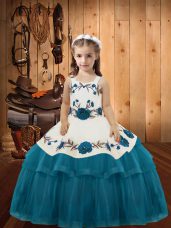 Ball Gowns Little Girl Pageant Gowns Teal Straps Organza Sleeveless Floor Length Lace Up