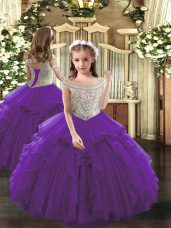Off The Shoulder Sleeveless Organza High School Pageant Dress Beading and Ruffles Lace Up