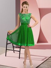 Fabulous Green Chiffon Backless Scoop Sleeveless Knee Length Evening Dress Appliques