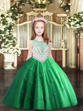 Super Tulle Sleeveless Floor Length Kids Pageant Dress and Beading and Appliques