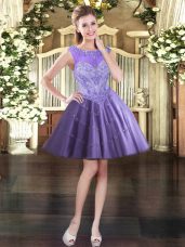 Low Price Beading Lavender Lace Up Sleeveless Mini Length