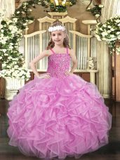 Sleeveless Beading and Ruffles Lace Up Pageant Dress for Girls