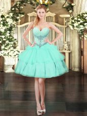 Spectacular Apple Green Sleeveless Organza Lace Up for Prom and Party