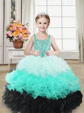 Custom Designed Organza Sleeveless Floor Length Womens Party Dresses and Beading and Ruffles