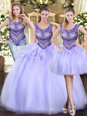 Scoop Sleeveless Lace Up Sweet 16 Dresses Lavender Tulle