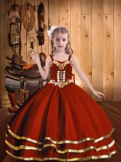 Lovely Rust Red Ball Gowns Beading and Embroidery and Ruffled Layers Pageant Dress for Girls Lace Up Organza Sleeveless Floor Length