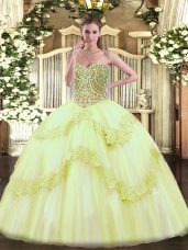 Custom Fit Yellow Green Lace Up Sweetheart Beading and Appliques 15 Quinceanera Dress Tulle Sleeveless