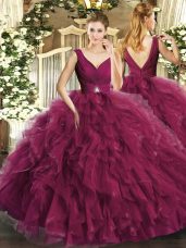 Gorgeous Sleeveless Beading and Ruffles Backless Ball Gown Prom Dress
