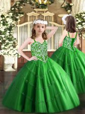 Green Lace Up Child Pageant Dress Beading and Appliques Sleeveless Floor Length