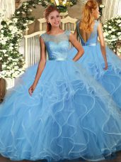 Floor Length Ball Gowns Sleeveless Aqua Blue Sweet 16 Dresses Backless