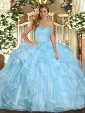 Custom Made Aqua Blue Sweetheart Neckline Ruffles Quinceanera Dress Sleeveless Lace Up