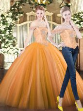 Orange Red Off The Shoulder Lace Up Beading Quinceanera Dresses Sleeveless