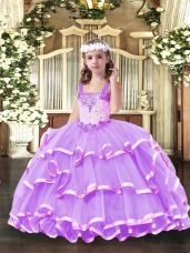 Lilac Party Dresses Party and Quinceanera with Beading and Ruffled Layers Straps Sleeveless Lace Up