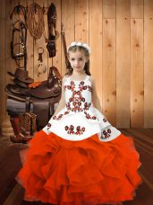 High Class Floor Length Ball Gowns Sleeveless Orange Red Little Girls Pageant Dress Lace Up