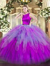 Perfect Multi-color Sleeveless Floor Length Ruffles Clasp Handle Sweet 16 Quinceanera Dress