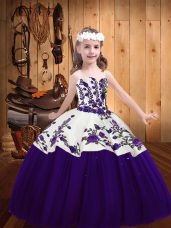 Straps Sleeveless Lace Up Little Girl Pageant Gowns Purple Tulle