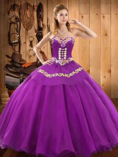 Dynamic Sleeveless Floor Length Embroidery Lace Up Sweet 16 Dresses with Purple