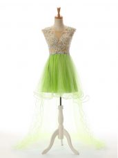 Super Scoop Sleeveless High Low Appliques Tulle