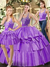 Smart Eggplant Purple Sleeveless Ruffled Layers Floor Length Quinceanera Gown