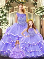 Sleeveless Beading and Ruffled Layers Lace Up Ball Gown Prom Dress