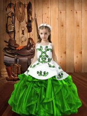 Low Price Sleeveless Lace Up Floor Length Beading and Ruffles Little Girl Pageant Dress