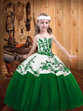 Floor Length Ball Gowns Sleeveless Dark Green Little Girls Pageant Dress Wholesale Lace Up