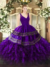 Beauteous Purple Sleeveless Organza Zipper Quinceanera Dresses for Sweet 16 and Quinceanera