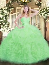 Designer Organza Sweetheart Sleeveless Lace Up Beading and Ruffles Quinceanera Dresses in Apple Green