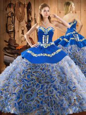 Elegant Multi-color Ball Gowns Fabric With Rolling Flowers Sweetheart Sleeveless Embroidery Lace Up 15th Birthday Dress Sweep Train