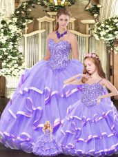 Floor Length Lavender Ball Gown Prom Dress Sweetheart Sleeveless Lace Up