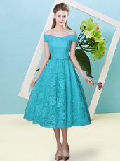 Cap Sleeves Bowknot Lace Up Bridesmaid Dress