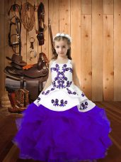 Sleeveless Embroidery and Ruffles Lace Up High School Pageant Dress with Eggplant Purple