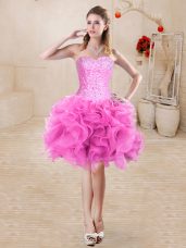 Super Sweetheart Sleeveless Organza Prom Dress Beading and Ruffles Lace Up