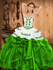 Chic Strapless Sleeveless Lace Up Sweet 16 Dresses Satin and Organza