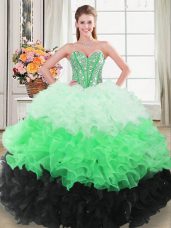 Spectacular Multi-color Sweetheart Lace Up Beading and Ruffles Sweet 16 Dress Sleeveless