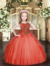 Discount Red Sleeveless Beading and Ruffles Floor Length Little Girl Pageant Dress