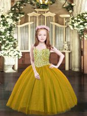 Straps Sleeveless Womens Party Dresses Floor Length Beading Brown Tulle