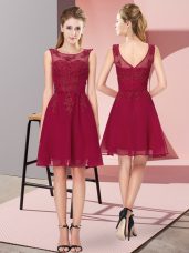 Fine Wine Red Chiffon Zipper Scoop Sleeveless Knee Length Wedding Guest Dresses Appliques