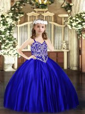 Royal Blue Sleeveless Beading Floor Length Kids Formal Wear